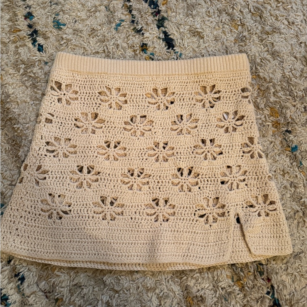 La Hearts Cream Crochet Mini Skirt